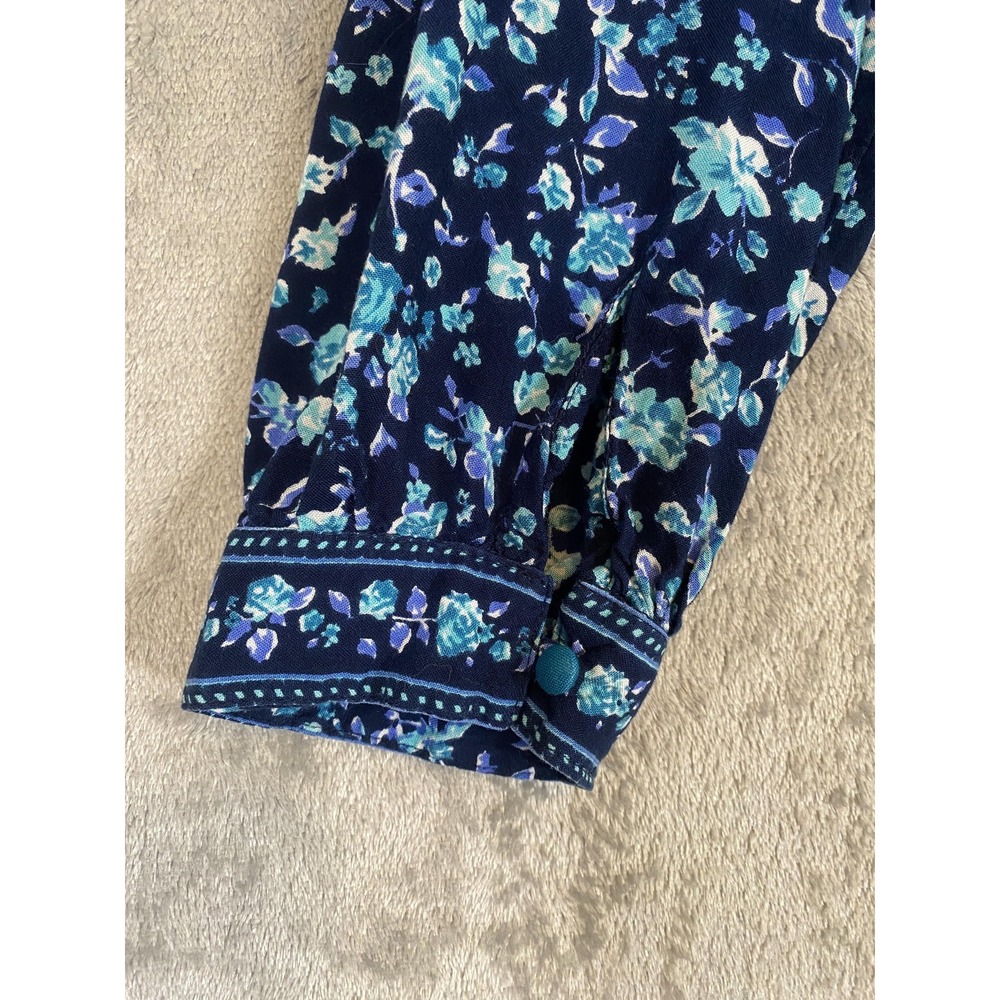 Woman Within Blouse Womens 18/20 Blue Floral Boho Tunic Button Flowy Peasant - Picture 7 of 10